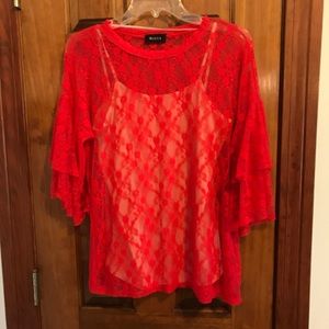 Misia Sheer Lace Blouse with attached Camisole EUC